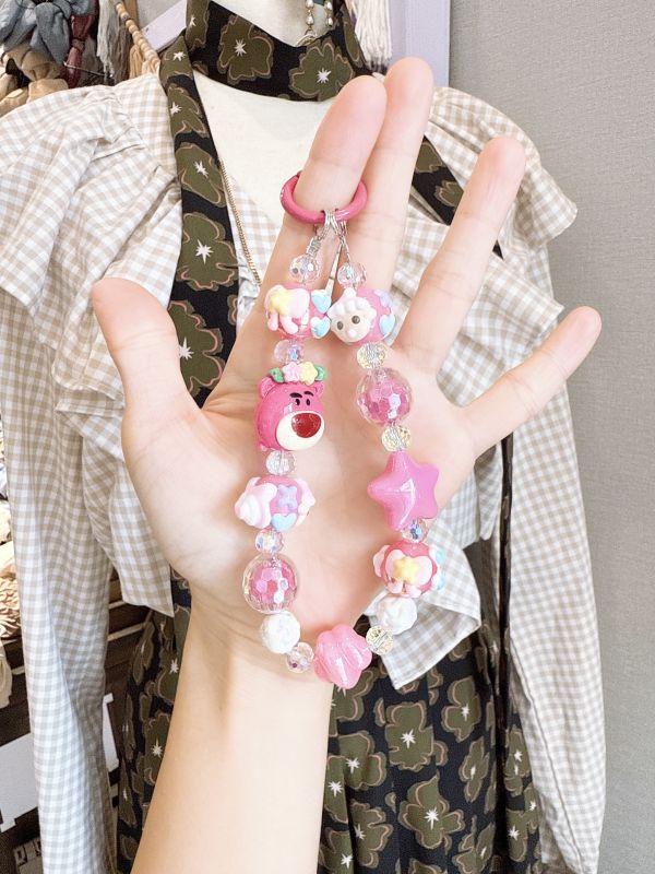 桃色糖果色串珠抱哥手機吊飾/掛墜 
