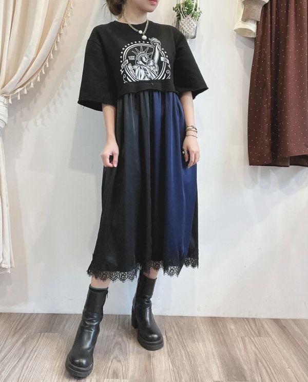 撞色個性拼接洋裝 