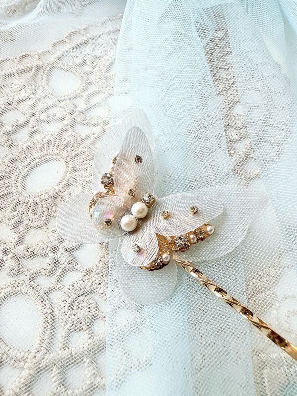 手工水鑽競爭雙層立體蝴蝶結一字夾髮夾 