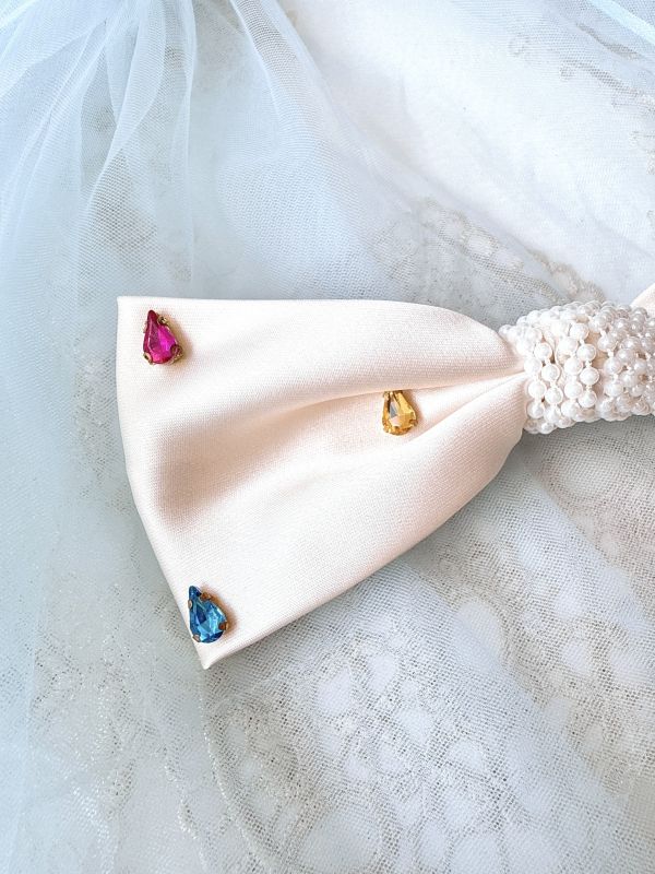 緞面彩虹水滴蝴蝶結髮夾彈跳夾 