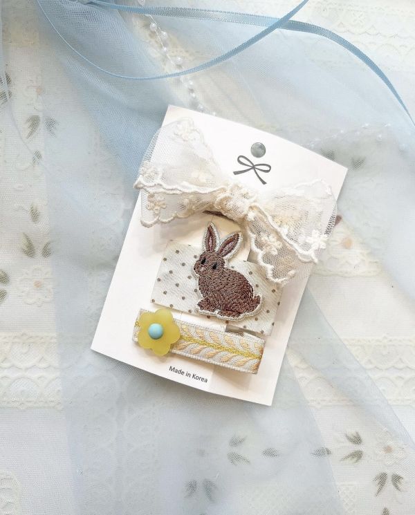 小朋友三件式兔子蝴蝶結髮夾 