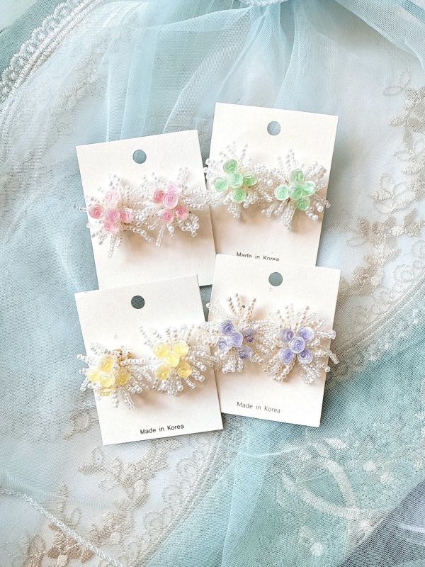 日系串珠玫瑰花束立體耳環 