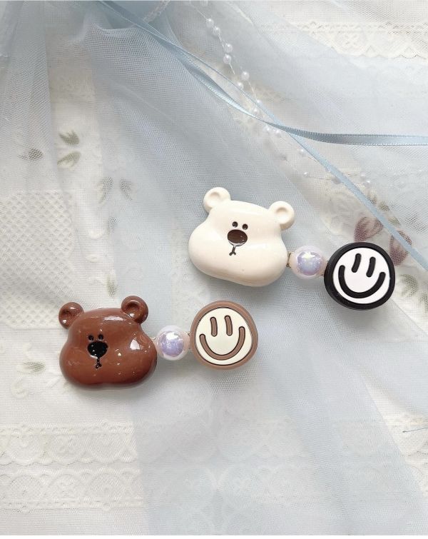 立體小熊微笑橡膠壓夾/側邊夾 