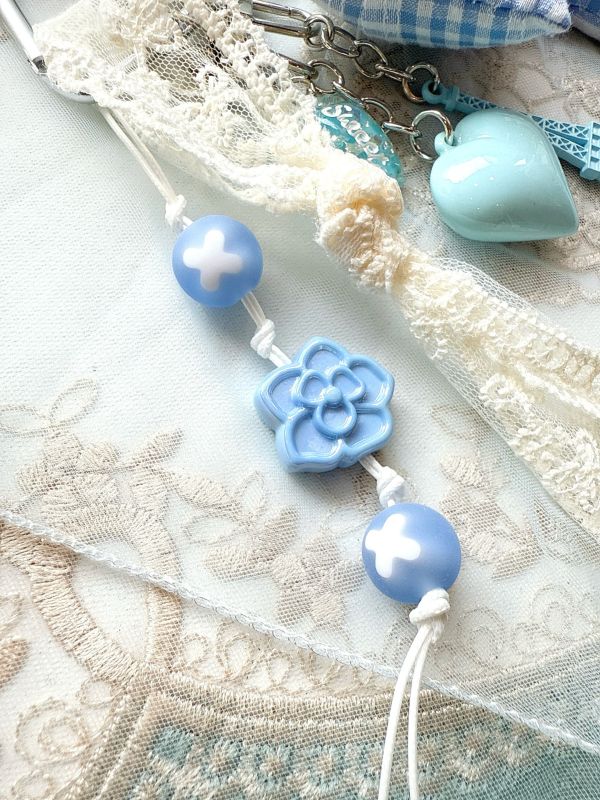 胖嘟嘟水藍鄰家感蝴蝶結日系吊飾/手機墜飾 