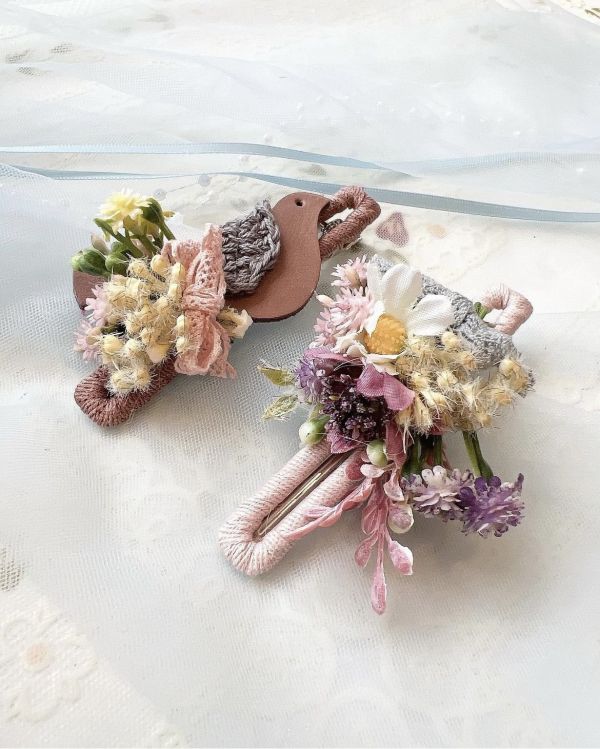 手工森林系樹酯鳥語花香兩件式髮夾 