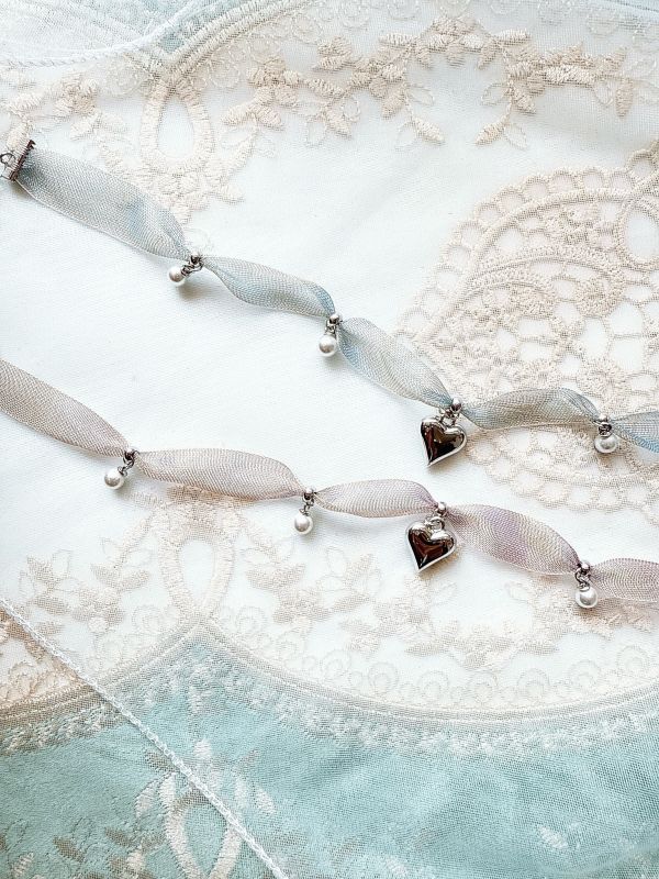 晚霞柔光雪紡垂墜愛心頸鏈短鏈 