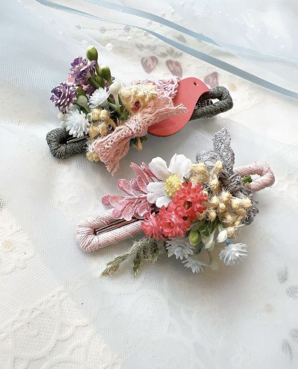 手工森林系樹酯鳥語花香兩件式髮夾 