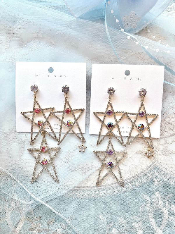 鋯石華麗大星星不對稱鋼針手工設計鋼針大耳環 
