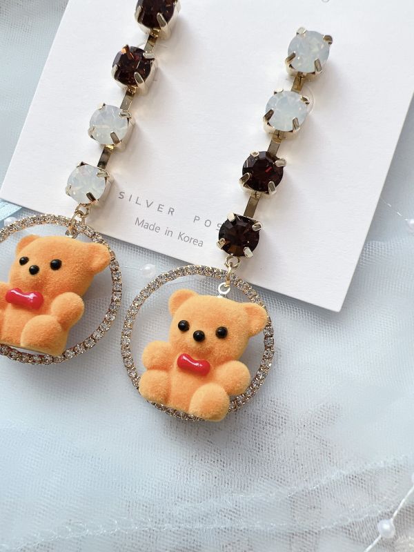 蛋白石閃鑽垂墜可愛小熊簡約款 