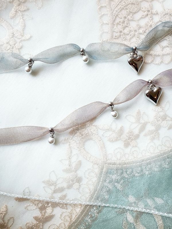 晚霞柔光雪紡垂墜愛心頸鏈短鏈 