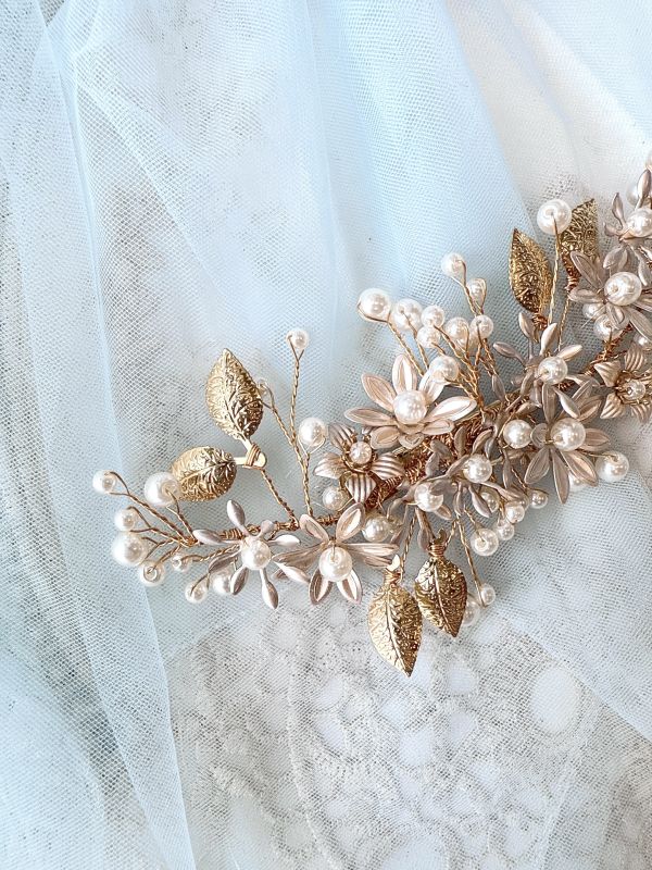 新娘頭飾金屬珍珠花髮夾 