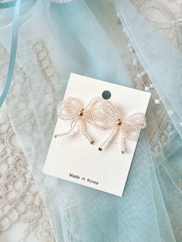 多層次蝴蝶結串珠耳環 