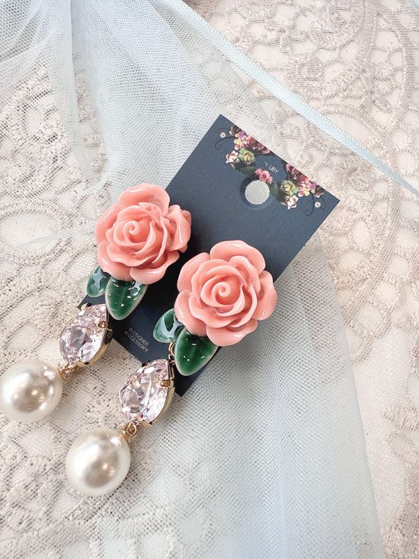 玫瑰序曲珍珠垂墜耳環 