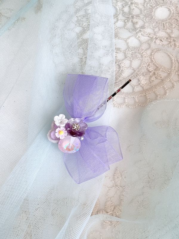 粉嫩精緻彩鑽手工髮夾 