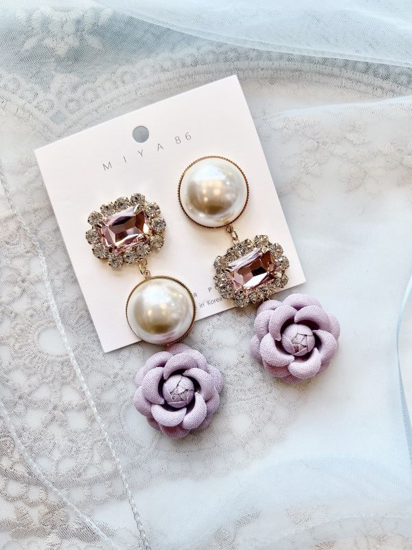 典雅紫玫瑰大閃鑽珍珠氣質大耳環 