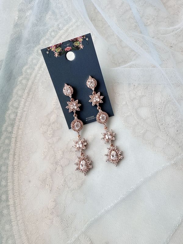 玫瑰金氣質高質感鋯石耳環 