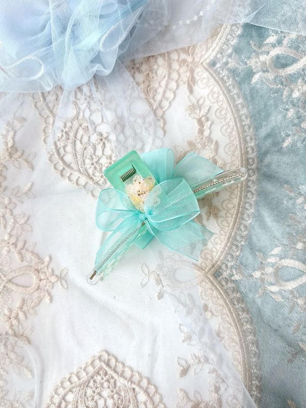 繽紛亮色雪紡蝴蝶結樹酯排鑽抓夾 