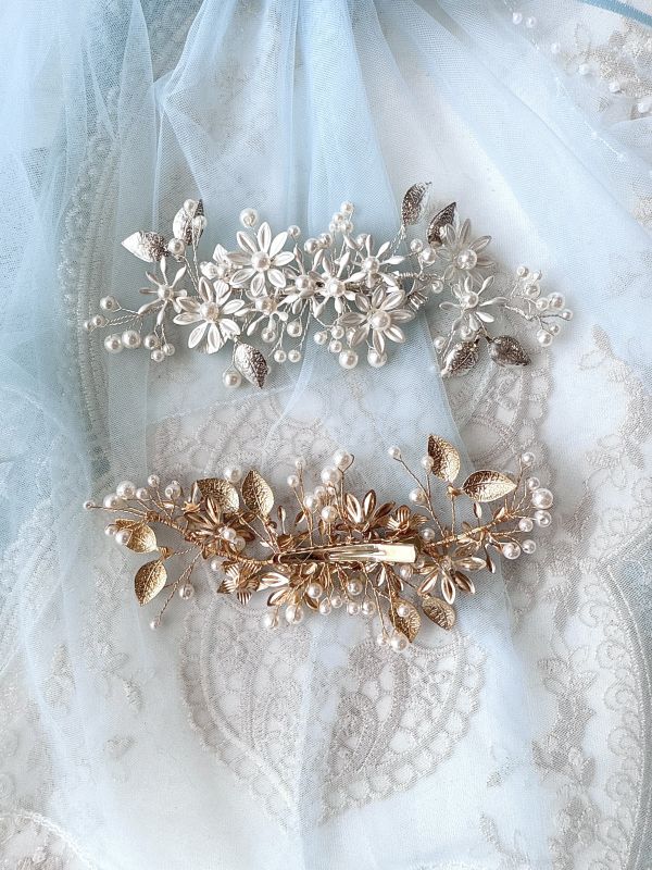 新娘頭飾金屬珍珠花髮夾 