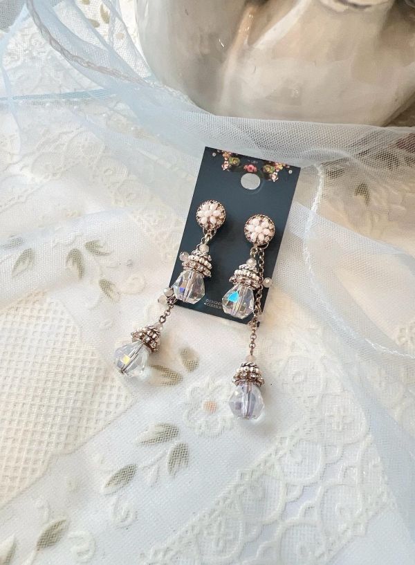 手工設計氣質水滴型水晶垂墜兩件式耳環 