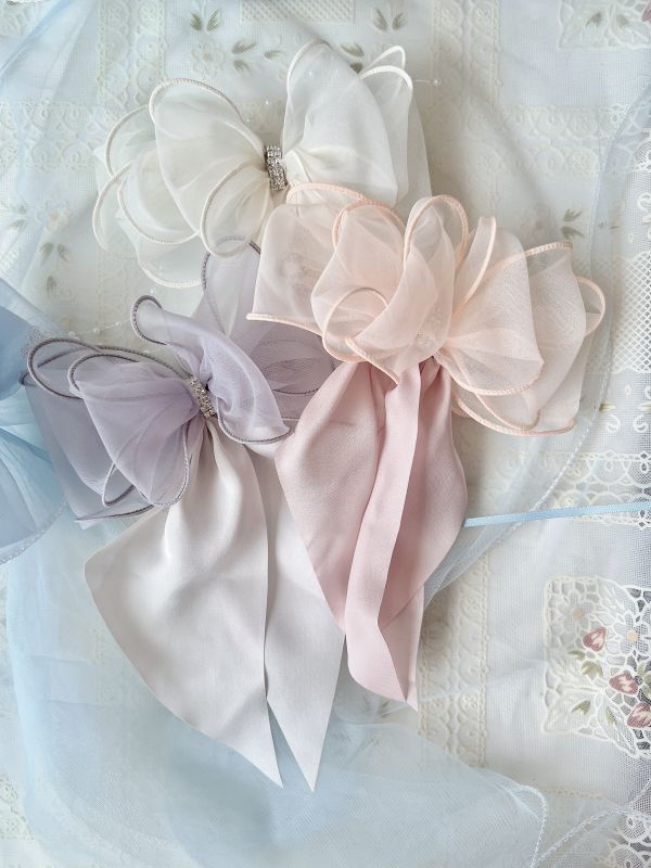 透紗雪紡唯美蝴蝶結彈跳夾 