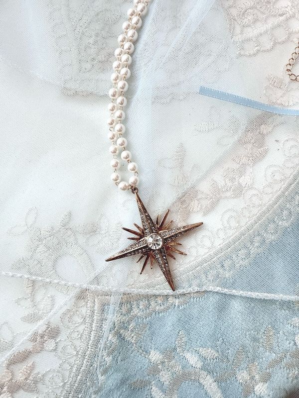 復古雕花閃耀星型珍珠項鏈 