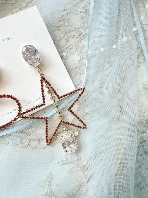 星星愛心閃耀滿鑽鋯石銀針大耳環 