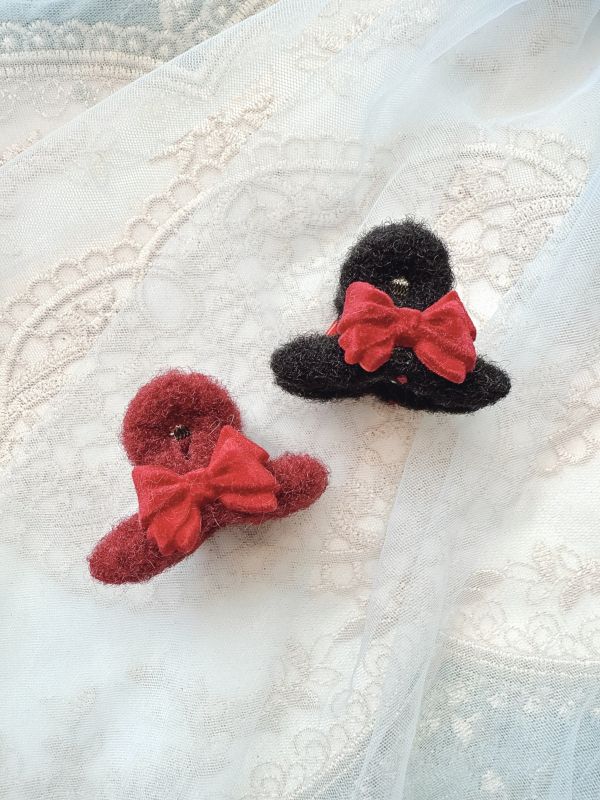 立體絨面蝴蝶結絨毛抓夾 