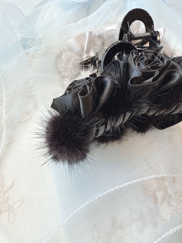 高級感真毛黑玫瑰雙面抓夾 