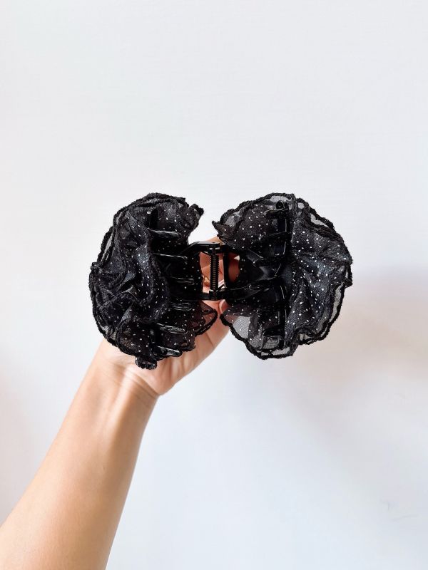 點點雪紡花朵大抓夾 