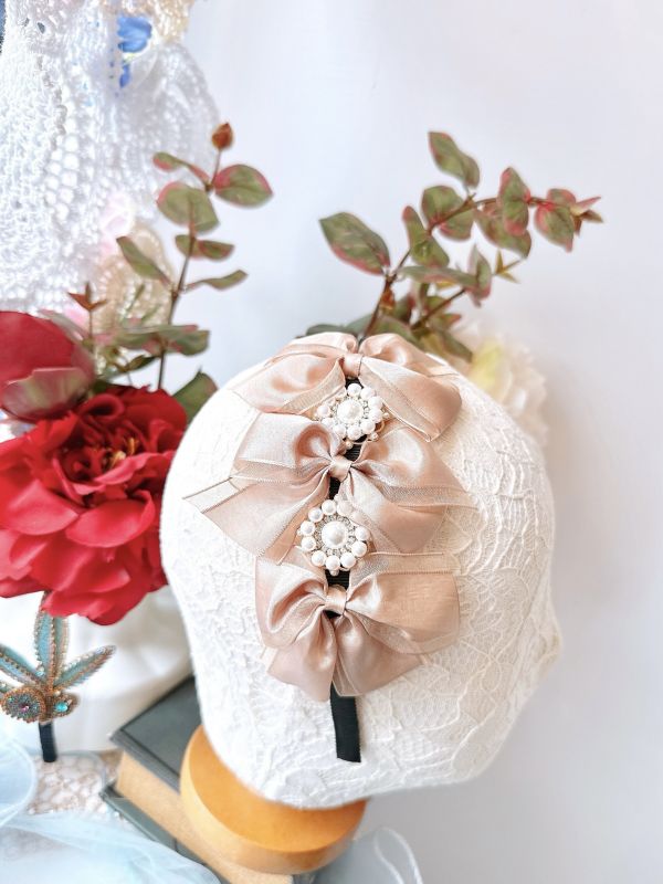 低調優雅香檳蝴蝶結氣質髮圈 