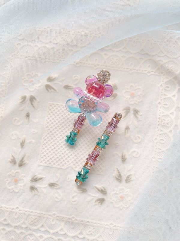 兩件式立體閃亮亮樹酯小熊髮夾 