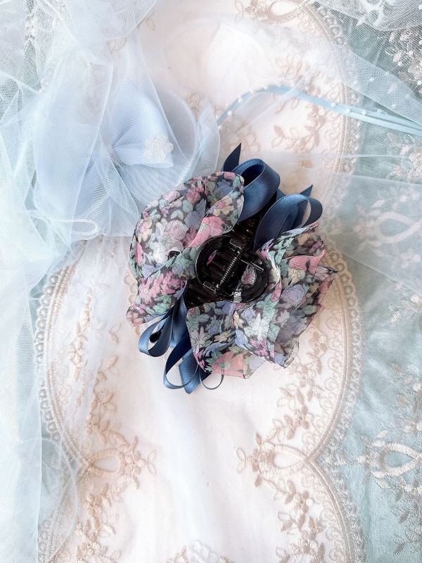 緞帶雪紡大花朵珍珠花蕊大抓夾 