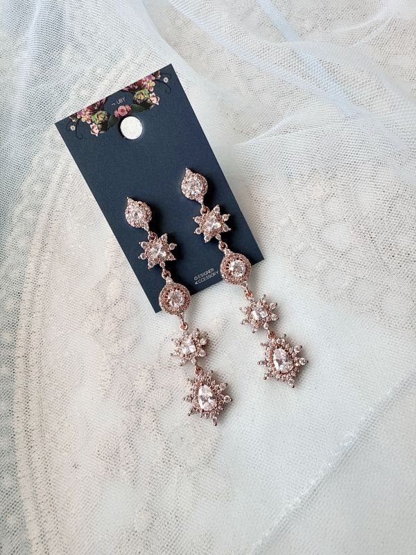 玫瑰金氣質高質感鋯石耳環 