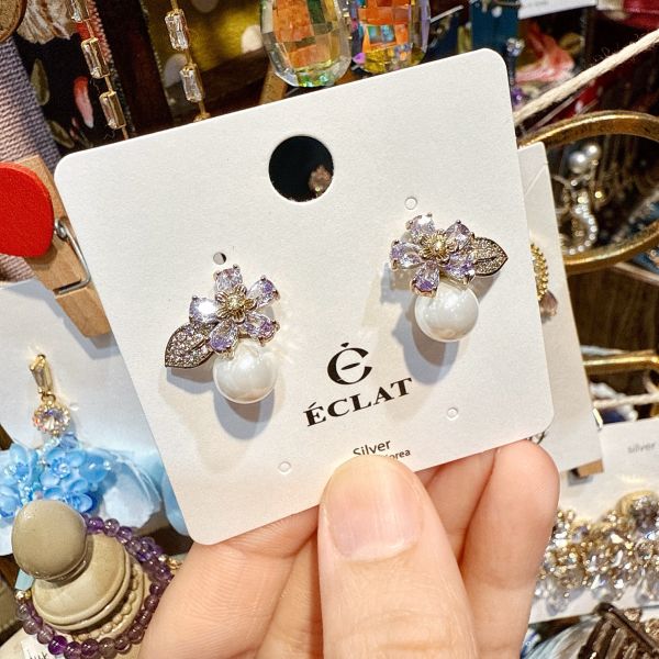 晚霞紫色氣質典雅鋯石小花 