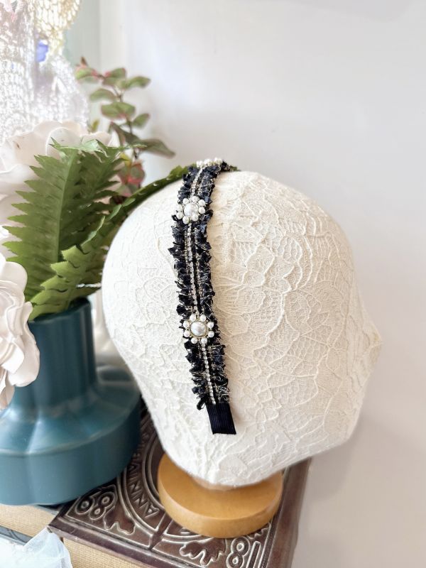 黑色小香金蔥編織氣質髮圈 