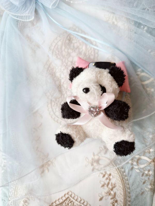 超可愛熊貓娃娃不對稱胖胖蝴蝶結抓夾 