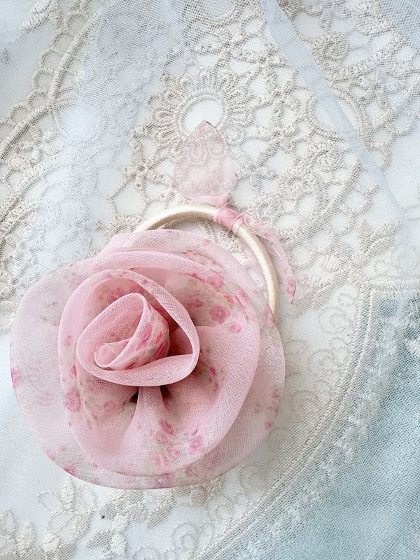 玫瑰碎花雪紡髮束 