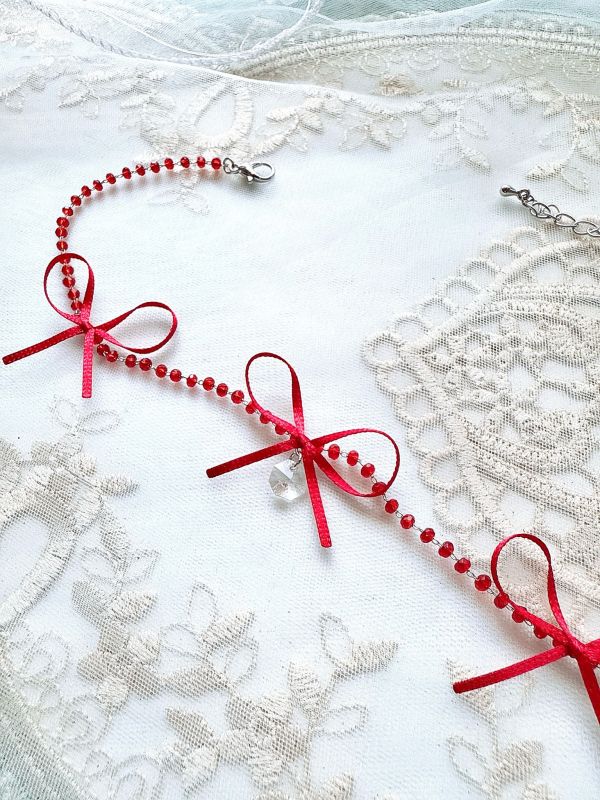 紅色水晶蝴蝶結頸鏈 