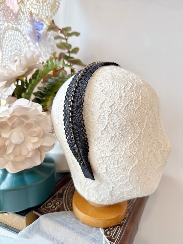 絨棉低調蕾絲排鑽髮圈 