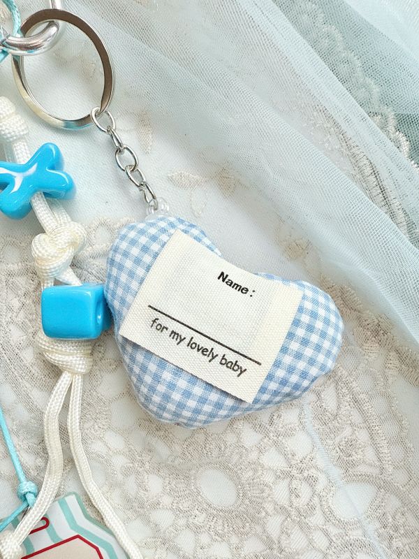 水藍配色胖愛心多層次日系感吊飾/掛墜 