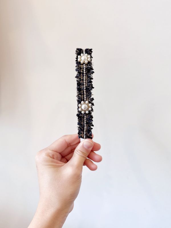 黑色小香金蔥編織氣質髮圈 