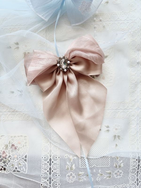 絲光雪紡拼色蝴蝶結彈跳夾 