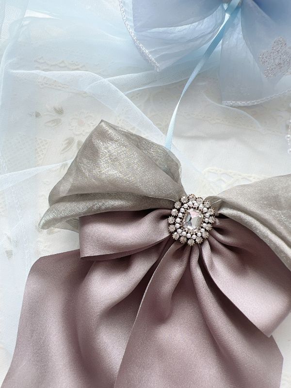 絲光雪紡拼色蝴蝶結彈跳夾 