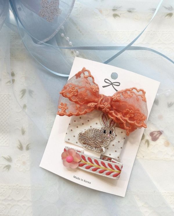 小朋友三件式兔子蝴蝶結髮夾 