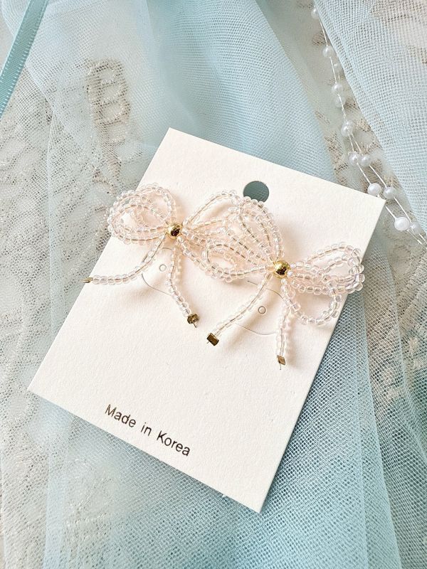 多層次蝴蝶結串珠耳環 