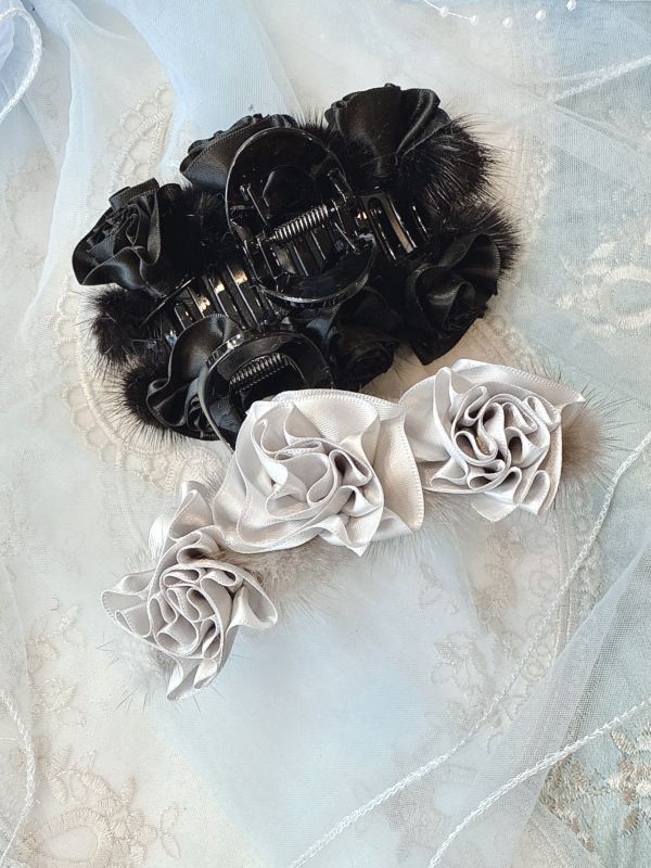 高級感真毛黑玫瑰雙面抓夾 