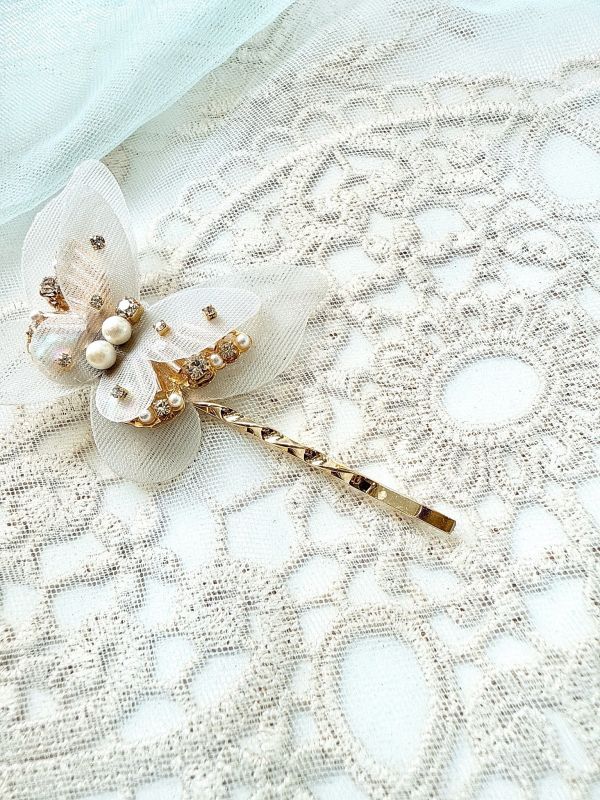 手工水鑽競爭雙層立體蝴蝶結一字夾髮夾 