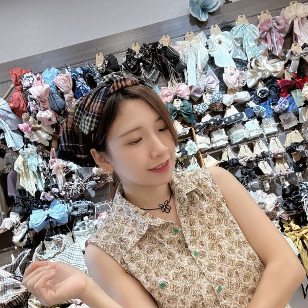 打結式仿帽格紋流蘇造型日系髮圈 