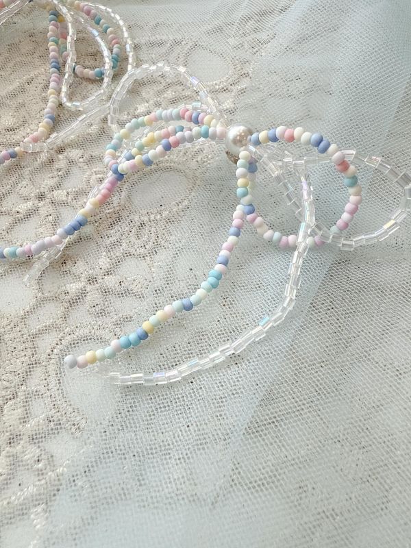 彩色串珠多層次蝴蝶結耳環 