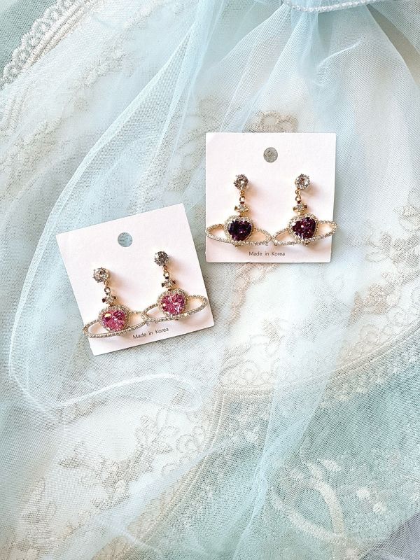 閃耀鋯石垂墜土星鋼針耳環 